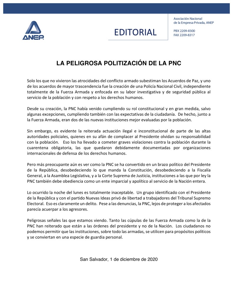 ANEP comunicado politización PNC