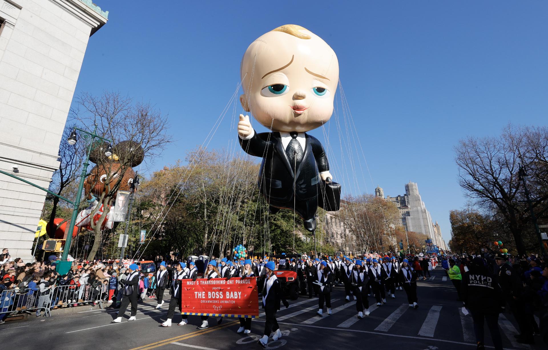 Un gran globo del personaje Jefe en Pañales fue regisrado este jueves, 24 de noviembre, durante la versión 96 del tradicional desfile de las tiendas Macy's por el día de Acción de Gracias, en Nueva York (NY, EE.UU.). EFEJason Szenes