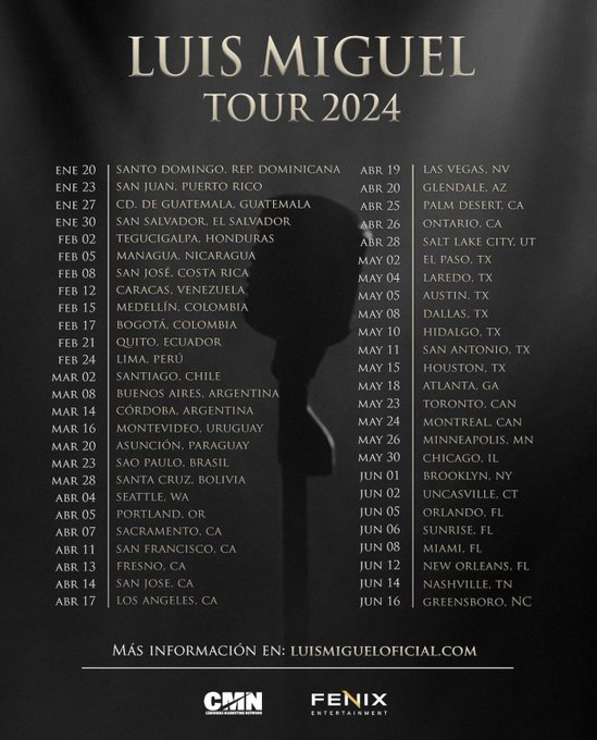 Luis Miguel anuncia fechas para gira por Centro y Suramérica, EE.UU. y  Canadá en 2024