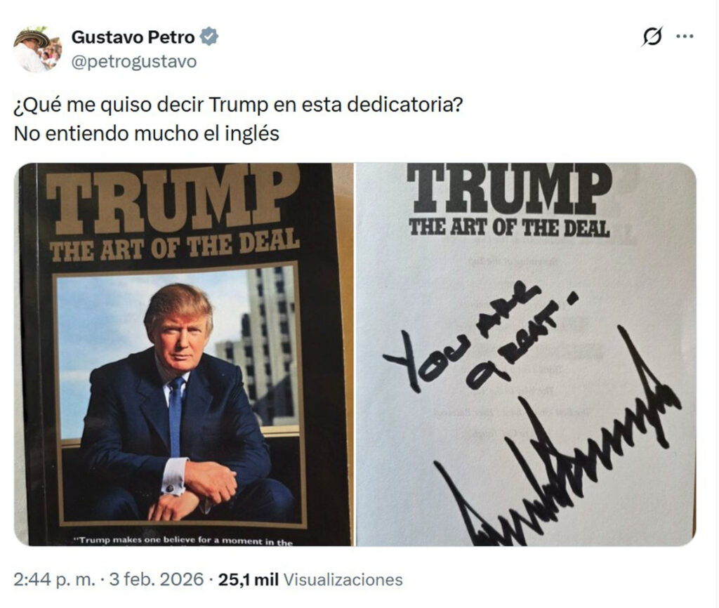 Trump dice a Petro en una tarjeta que fue un «gran honor» conocerlo y ...